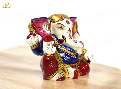 Gaddi Blessing Ganesh Hand Painted Enamel Ganesh Statue metal For Home Decor