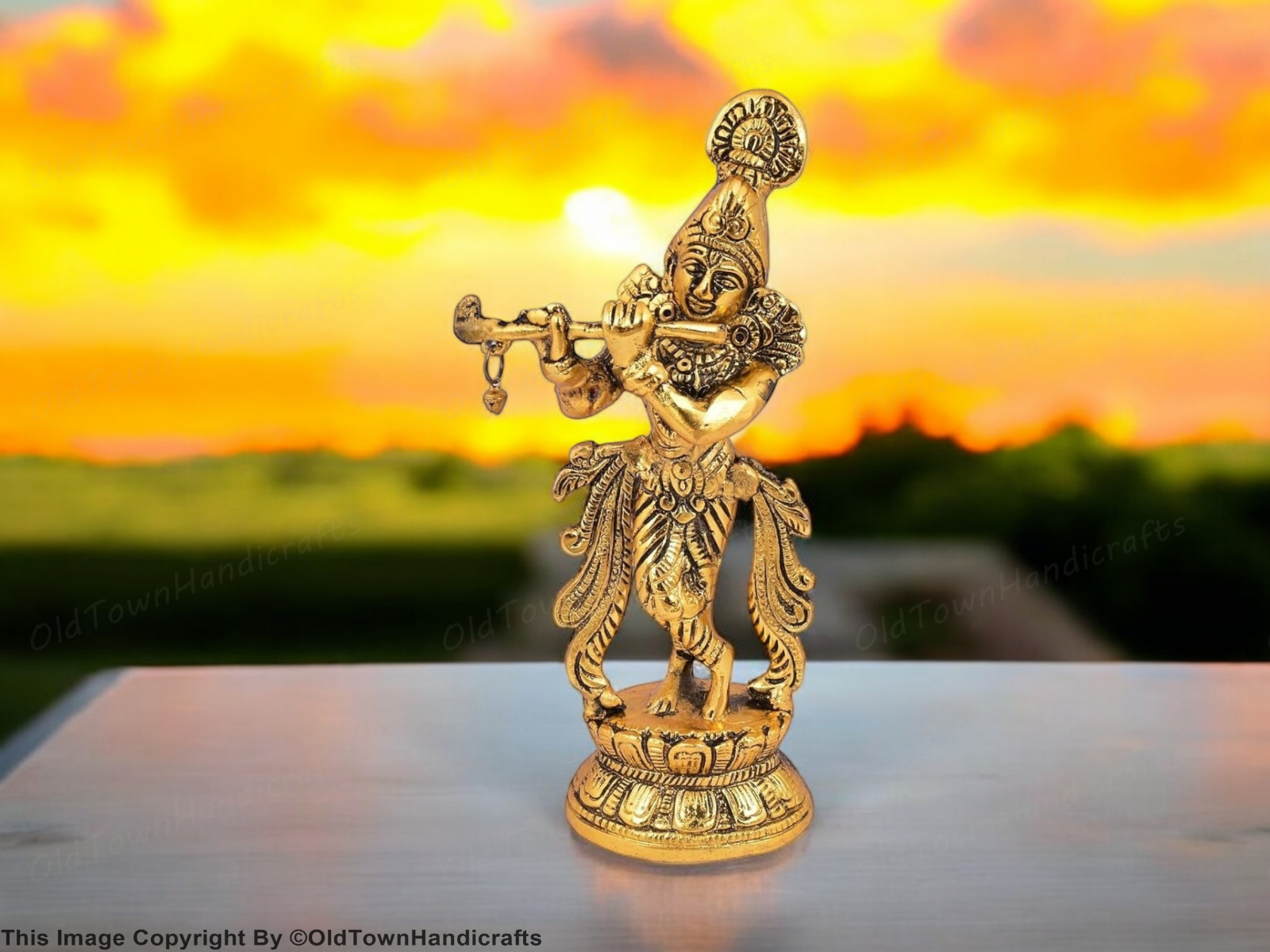Krishna Handcrafted Brass Lord Krishna Idol with Flute Decorative Showpiece