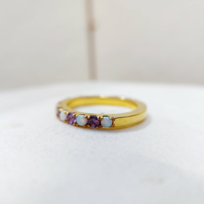 Opal Amethyst 925 Silver Ring Women Half Eternity Band Women Wedding Gift Us7~15