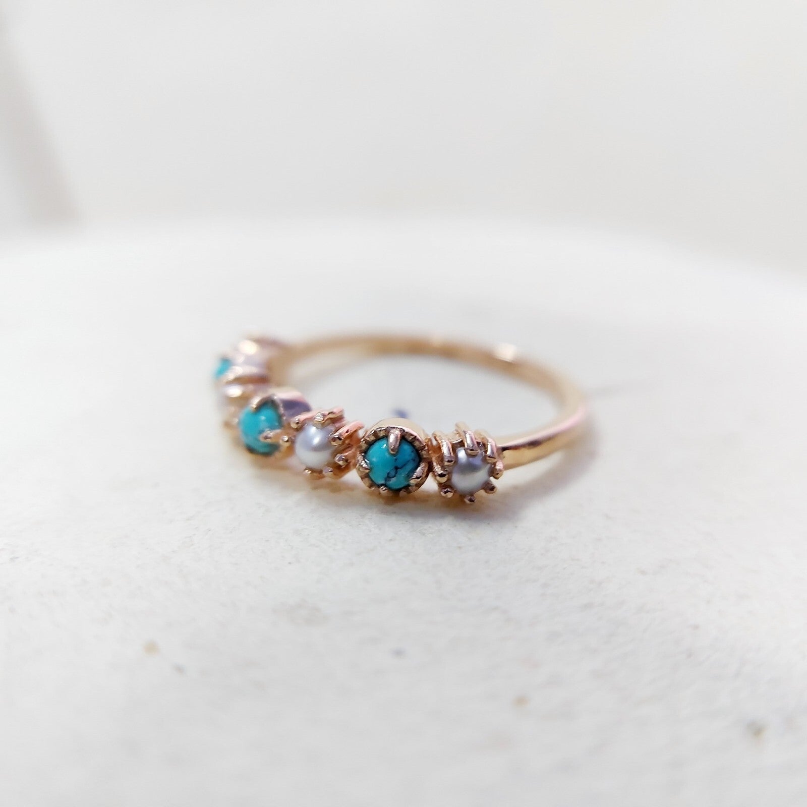 Turquoise Pearl Half Band Gemstone Wedding Engagement Ring For Women Gift Us5~15