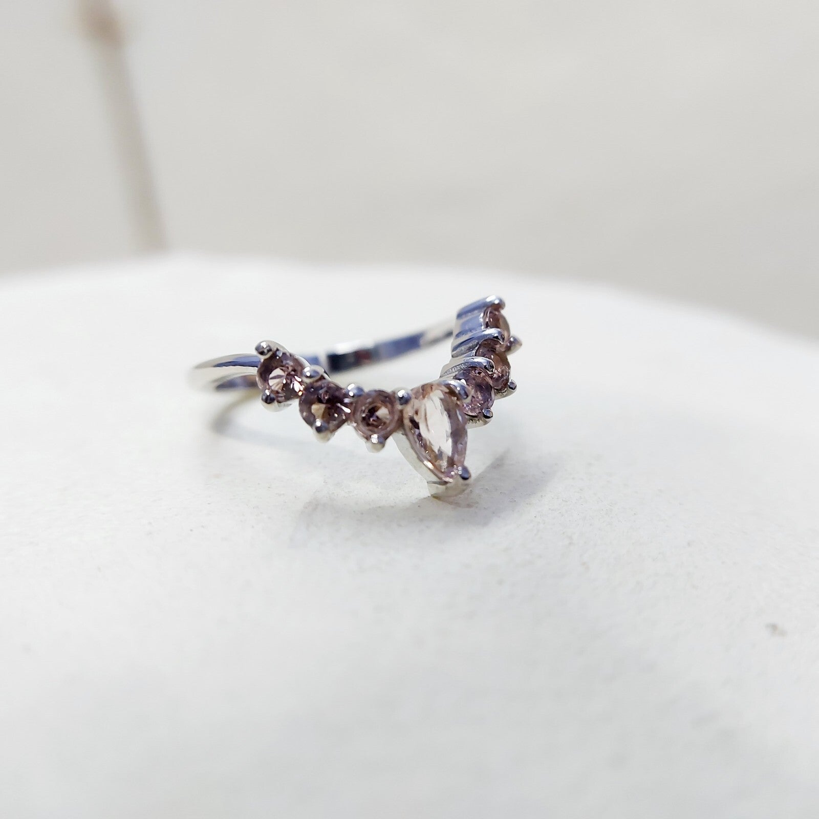Morganite V Chevron Wedding Band Silver Art Deco Stacking Gift Women Ring US5~15