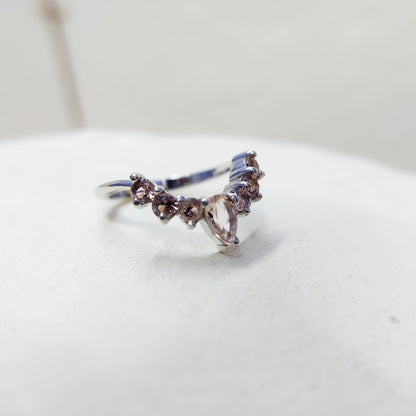 Morganite V Chevron Wedding Band Silver Art Deco Stacking Gift Women Ring US5~15