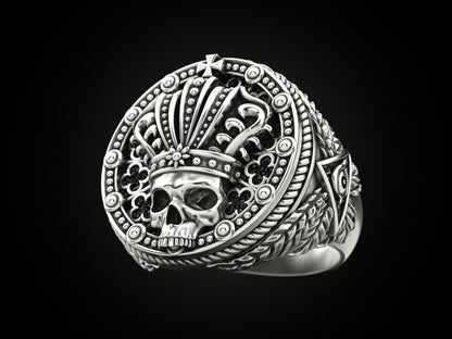 Mens Biker Gothic Skull Crown Ring 925 Sterling Silver Punk King Jewelry US5~ 15