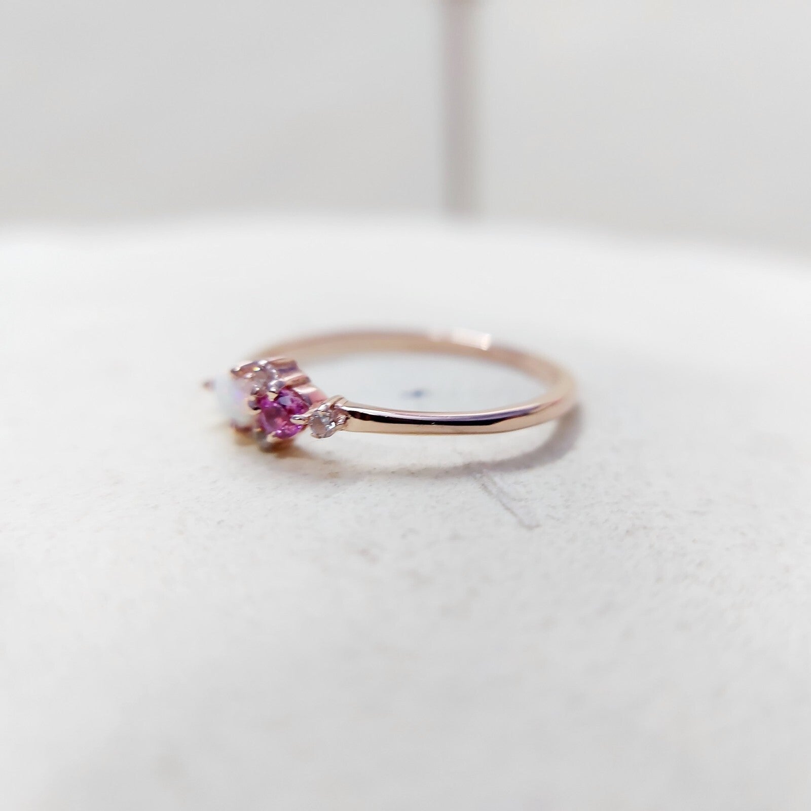 Pear Cut Opal and Pink Tourmaline Ring Gemstone Engagement Silver Ring Us5~ 15