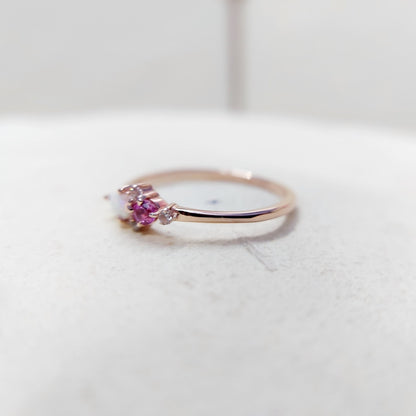 Pear Cut Opal and Pink Tourmaline Ring Gemstone Engagement Silver Ring Us5~ 15