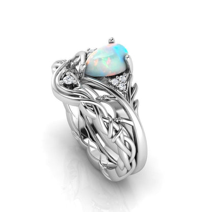 Fire Opal Pear Cut Halo Engagement CZ Ring US5~15 Silver Handmade Jewelry Gift