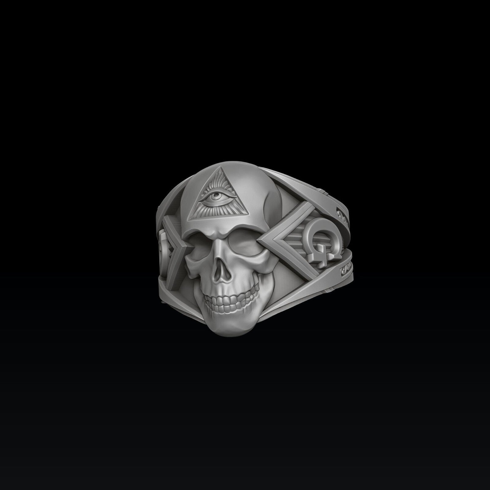 MENDEL Goth 925 Sterling Silver Masonic Skull Ring US5-15 Handmade Punk Biker