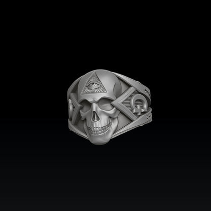MENDEL Goth 925 Sterling Silver Masonic Skull Ring US5-15 Handmade Punk Biker