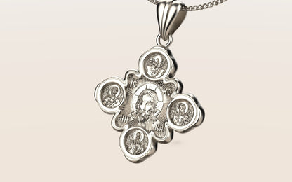 925 Sterling Silver Orthodox Jesus Cross Medal Pendant Necklace Unisex Gift