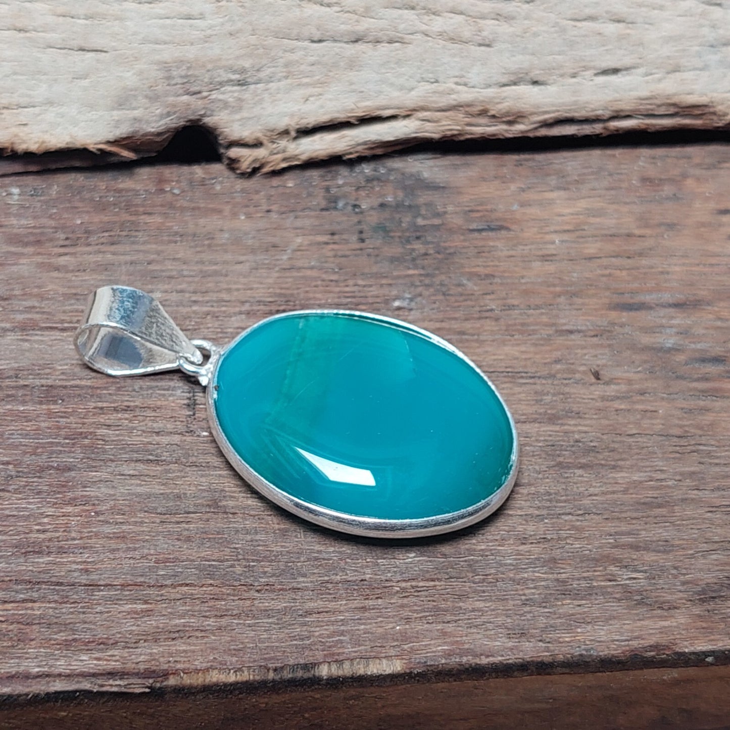 Oval Green Agate Stone Pendant Necklace 925 Sterling Silver Gift For Boyfriend