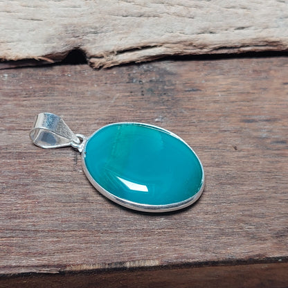 Oval Green Agate Stone Pendant Necklace 925 Sterling Silver Gift For Boyfriend