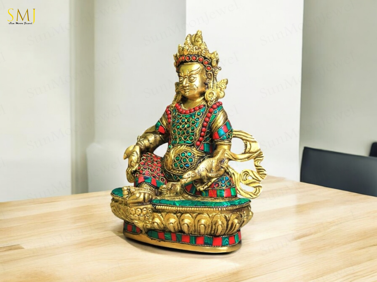 Brass Kuber Statue Kuber Lord of Wealth & Success Ornated with Gold Coins Gift