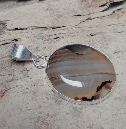 Oval Brown Banded Agate Gemstone 925 Sterling Silver Handmade Pendant Necklaces