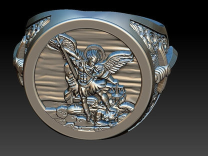 St Michael Sword Ring 925 Sterling Silver Archangel Signet Style Men Ring US5–15