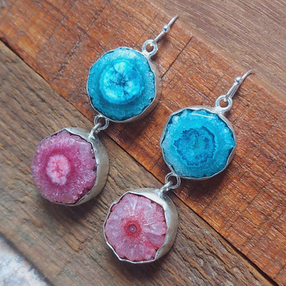 Blue And Pink Solar Quartz 925sterling Silver Handmade Earring For Her Mother