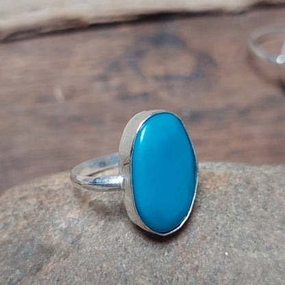 Oval Turquoise Ring 925 Sterling Silver Everyday blue Stone jewelry For Women