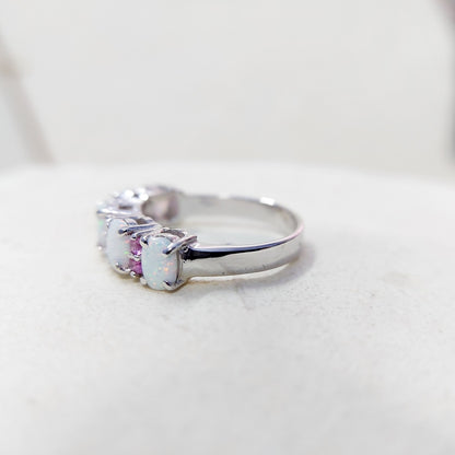 Eternity Opal Ruby Ring Silver Fire Opal Handmade Engagement Gift Ring Us5~15
