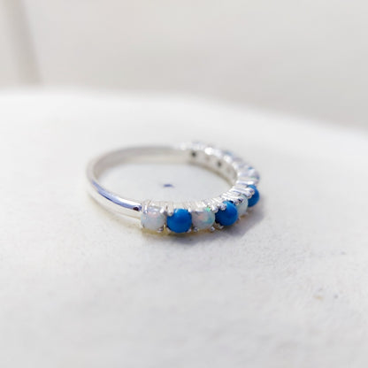 Turquoise Opal Eternity Wedding Band 925 Silver Natural Gem Women Ring Us5~ 15