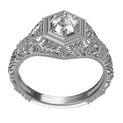 Art Deco Round Lab Created Solitaire Engagement Ring 925 Silver US5-15 Gift Ring