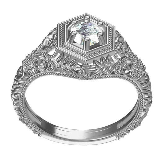 Art Deco Round Lab Created Solitaire Engagement Ring 925 Silver US5-15 Gift Ring
