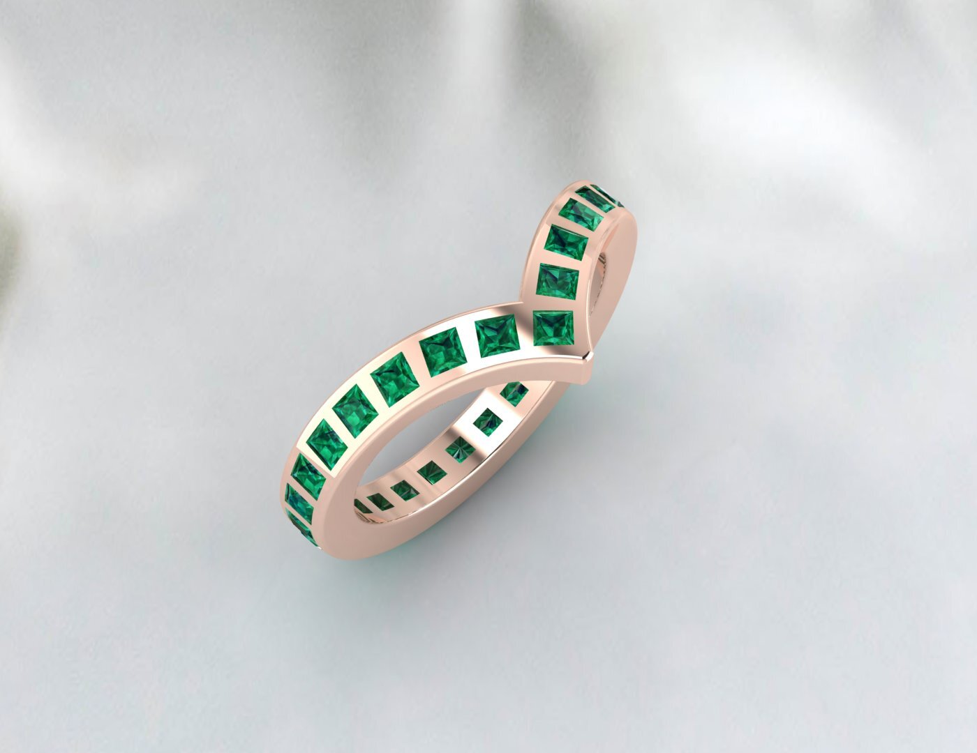 Princess Cut Emerald Green Wedding Band Fine Silver Lab Created Curved Band