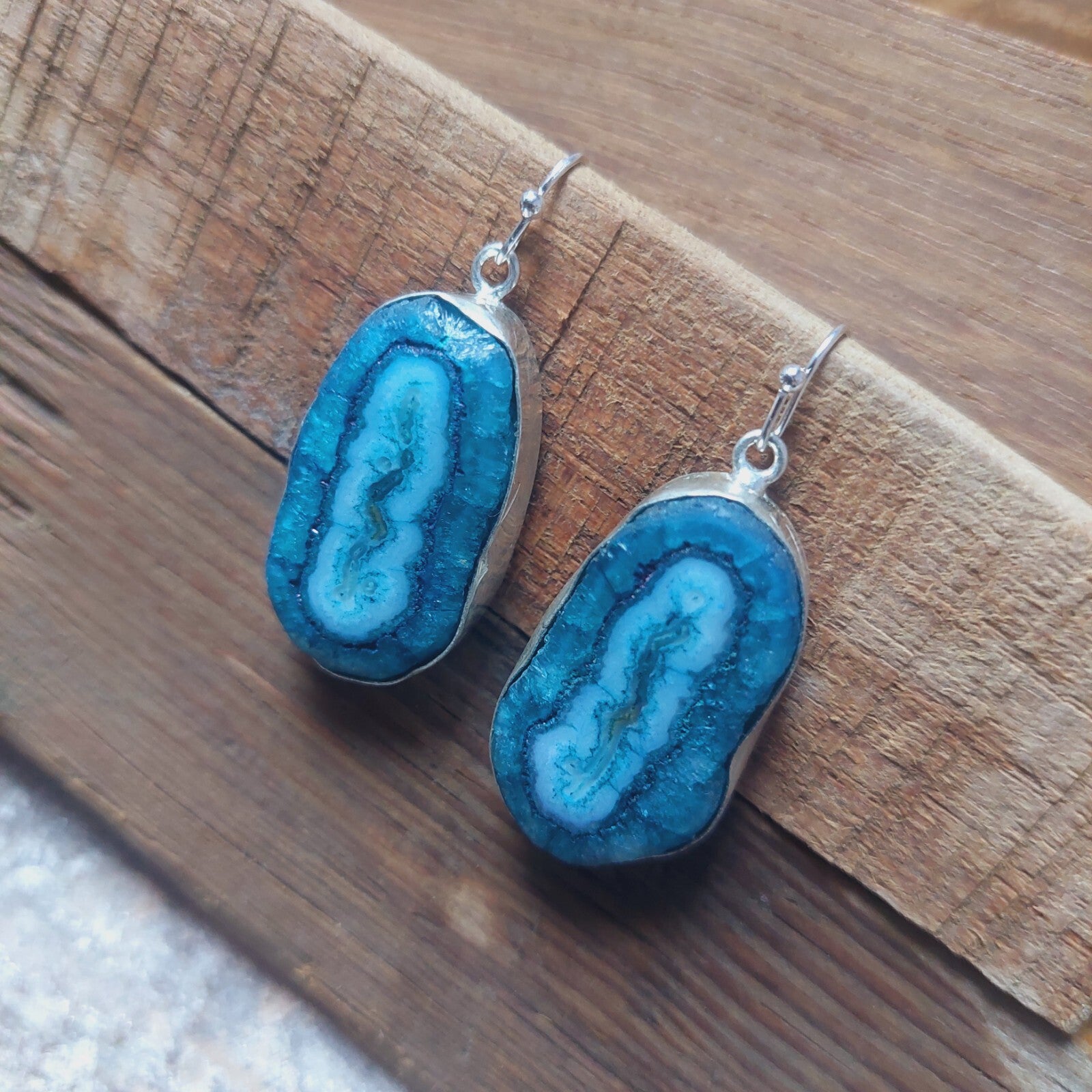Blue Solar Quartz 925 Sterling Silver Handmade Earrings Solar Gemstone Earrings