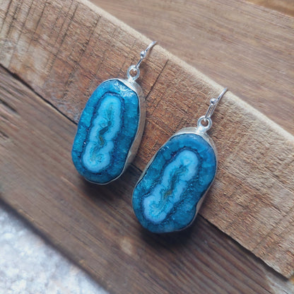 Blue Solar Quartz 925 Sterling Silver Handmade Earrings Solar Gemstone Earrings