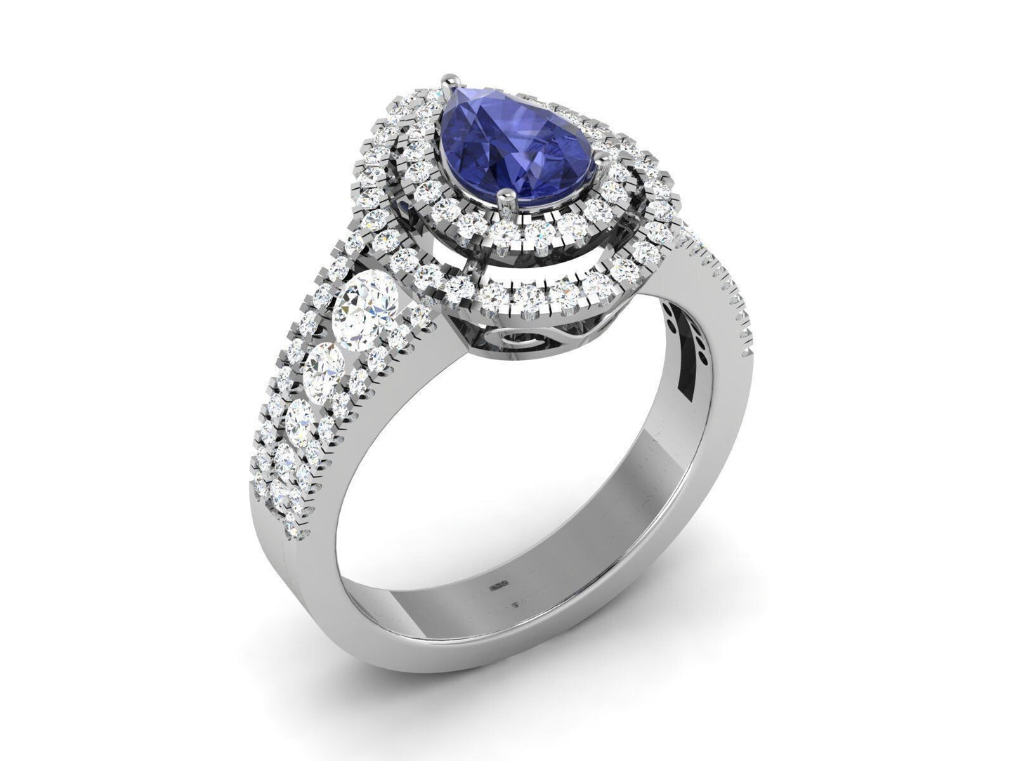 Pear Cut Blue Tanzanite Halo Engagement Band Ring 925 Silver Gift For Her US5-15
