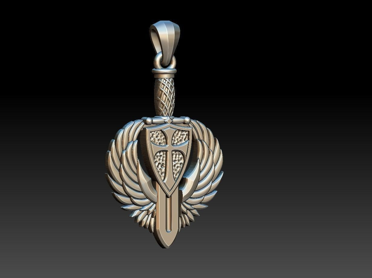 925 Sterling Silver Saint Michael Archangel Shield Sword Cross Pendant Necklace
