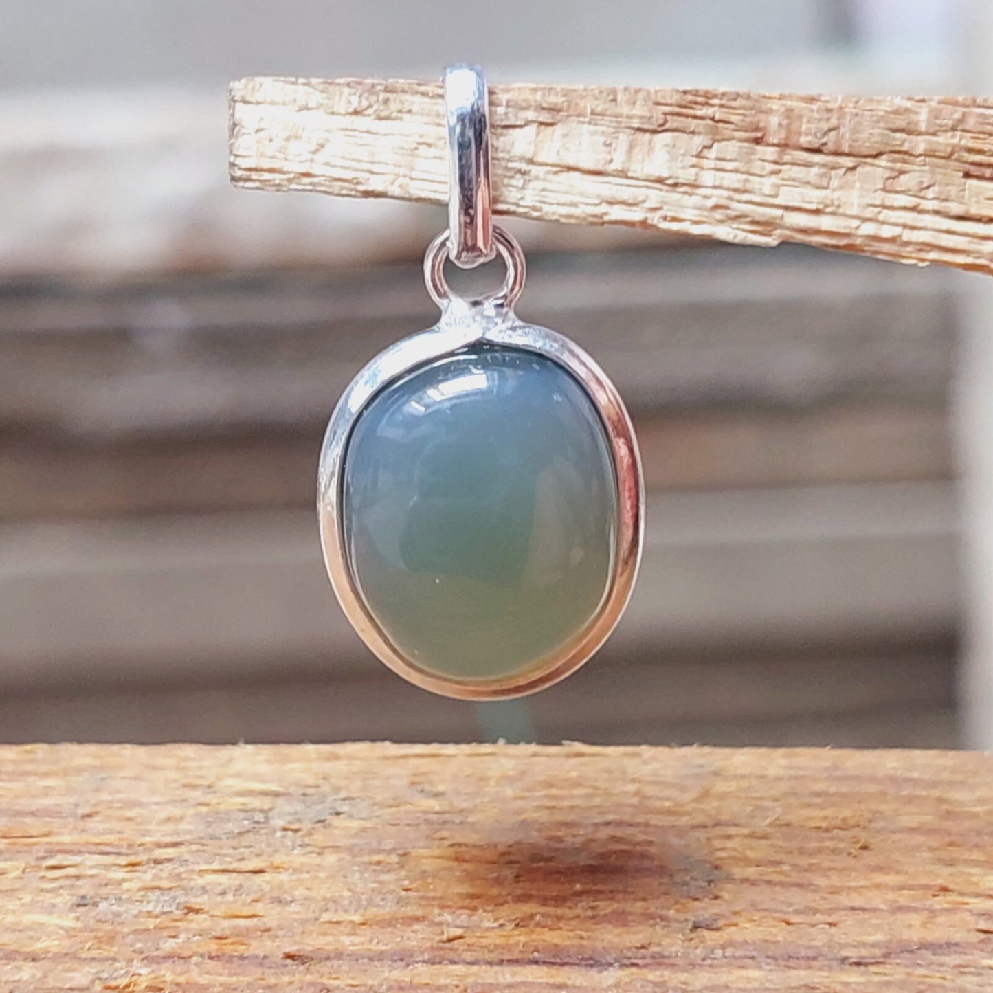 Oval Sky Blue Agate Pendant,925 Sterling Silver Agate Slice Gemstone Pendant