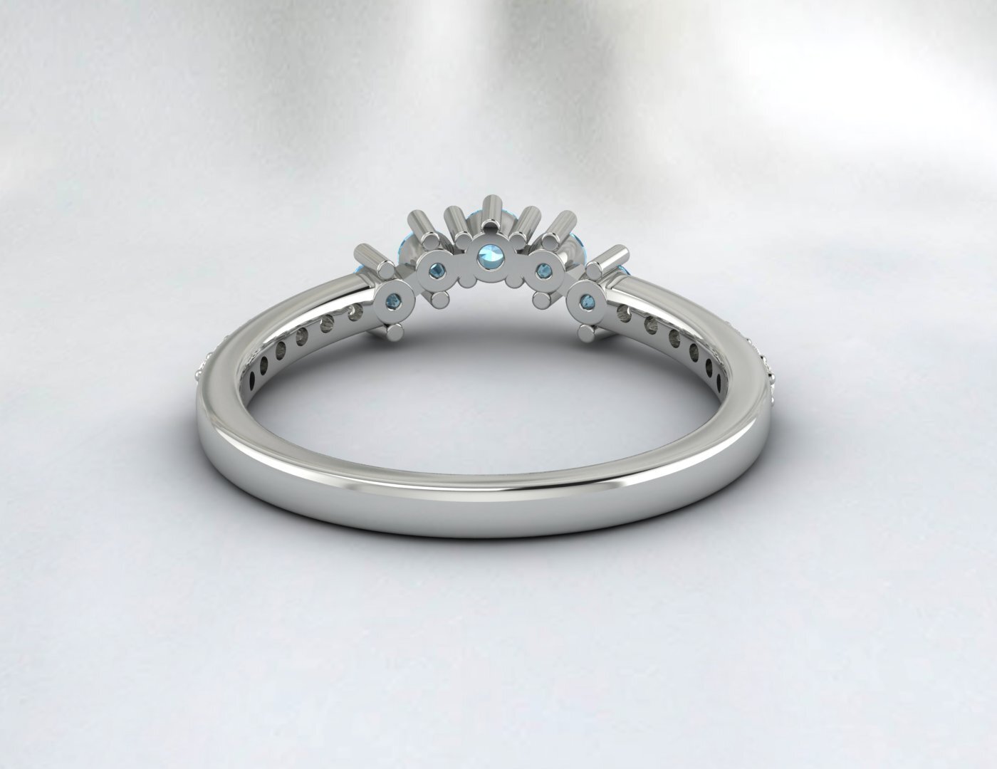 Natural Blue Aquamarine Curved Wedding Band Half Eternity Fine Silver 5 Gemstone
