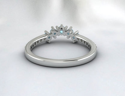 Natural Blue Aquamarine Curved Wedding Band Half Eternity Fine Silver 5 Gemstone
