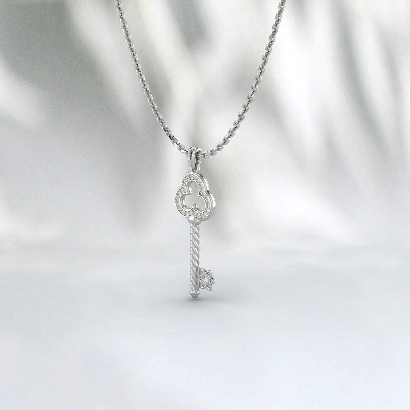 Lab Diamond Key Pendant Necklace Charm Necklace 925 Sterling Silver