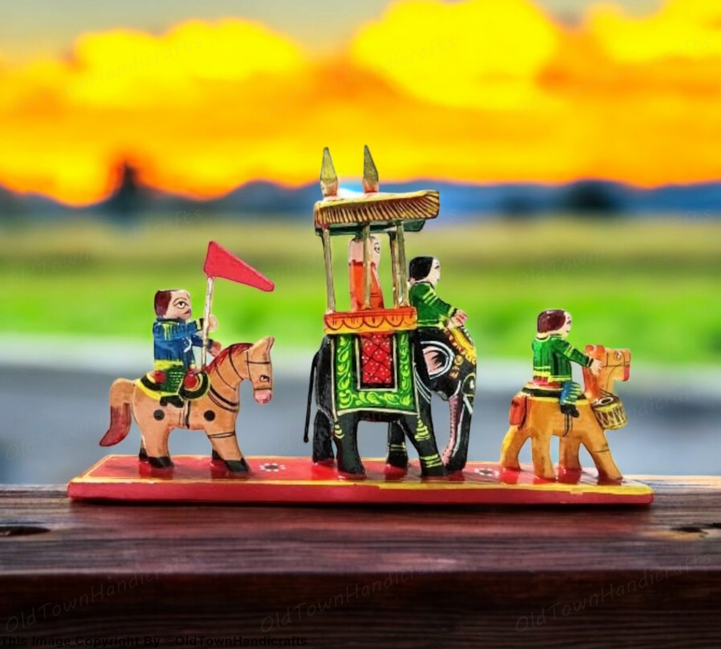 Rajasthani Wooden Art Royal Maharaja Procession Home Decor Handpainted Toy