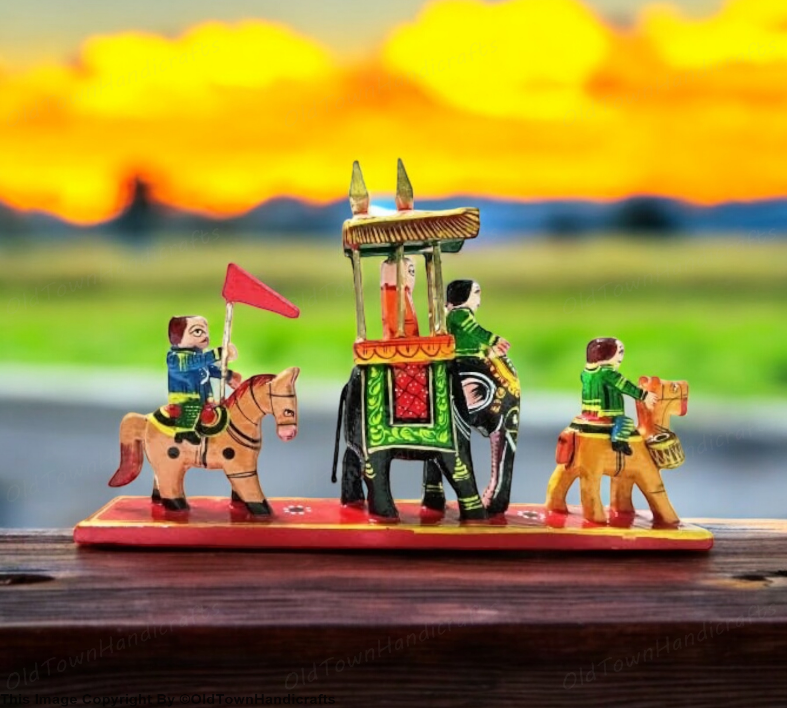 Rajasthani Wooden Art Royal Maharaja Procession Home Decor Handpainted Toy