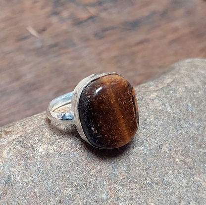 Oval Tigers Eye 925 Sterling Silver Ring,Tiger's Eye Cocktail Ring for Women