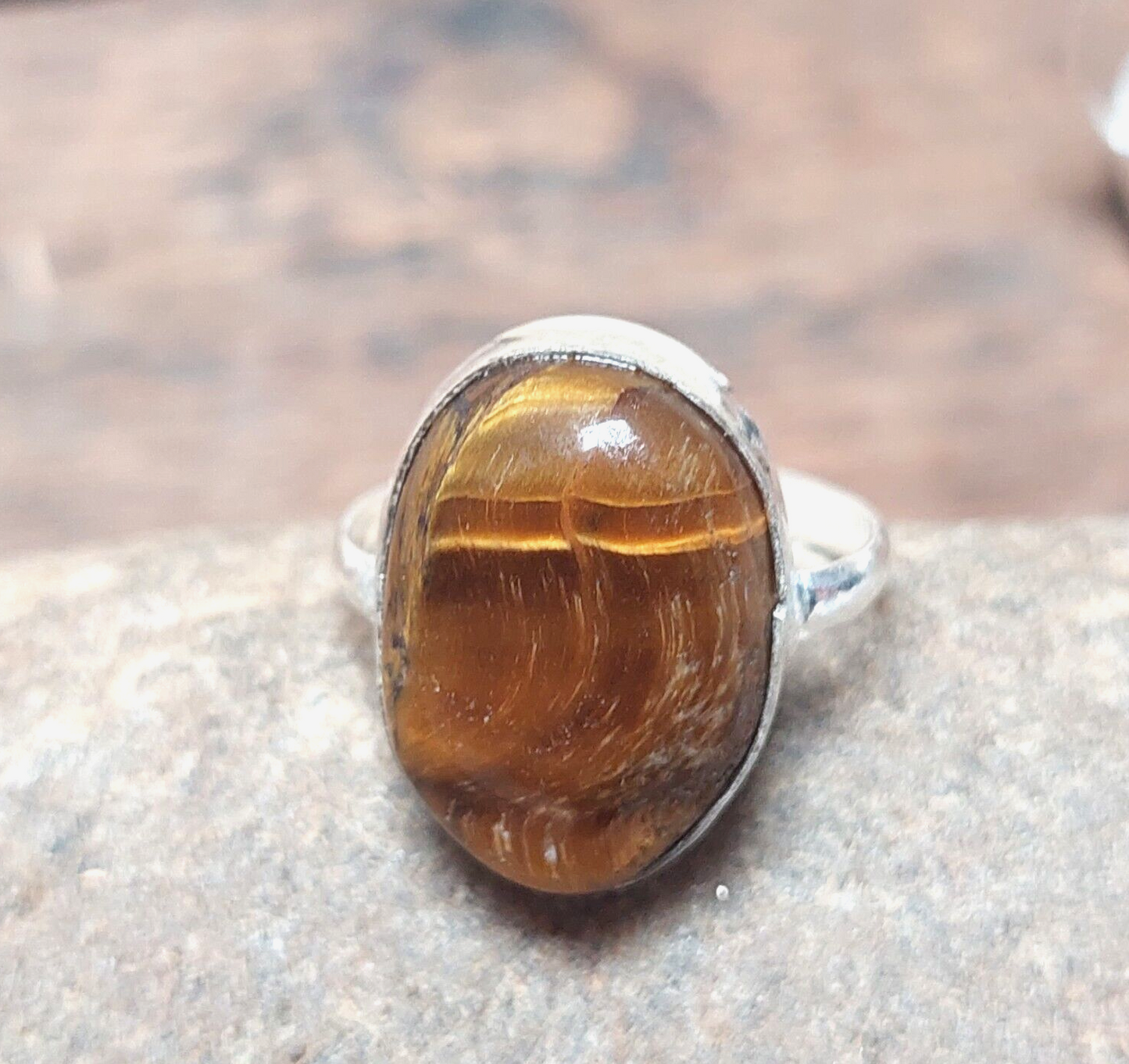 Oval Tigers Eye 925 Sterling Silver Handmade Statement Women Ring Promise Ring