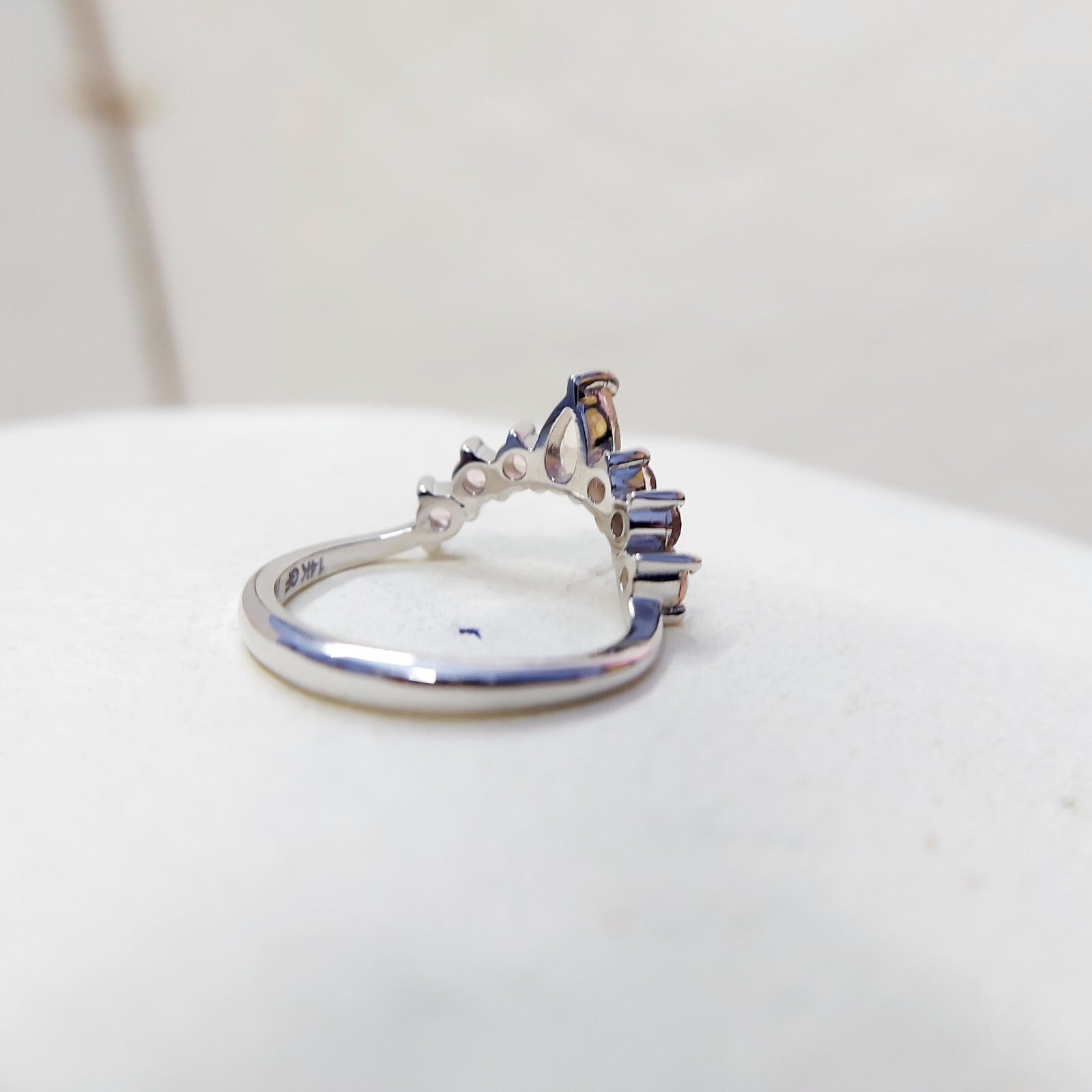 Morganite V Chevron Wedding Band Silver Art Deco Stacking Gift Women Ring US5~15