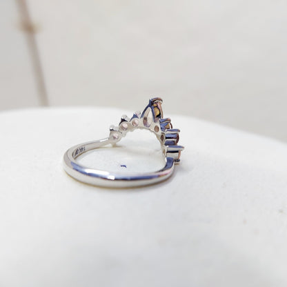 Morganite V Chevron Wedding Band Silver Art Deco Stacking Gift Women Ring US5~15