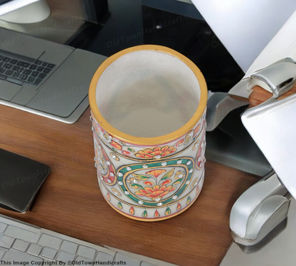Pen Holder Handmade Marble Meenakari Pen Holder Traditional Antique Table Decor