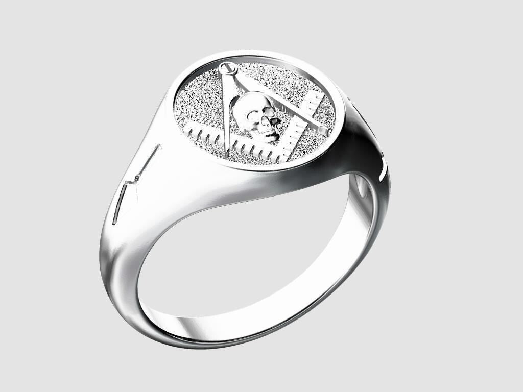 Mason Widow Skull Freemason Masonic Square Sterling Silver Ring US5-15 Men's