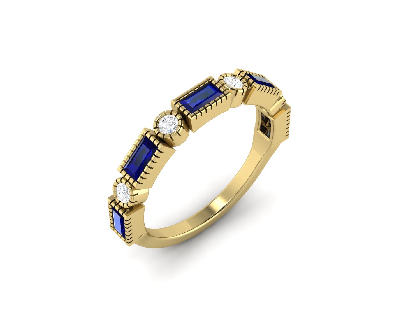 Baguette Sapphire & Cubic Zirconia Half Eternity Fine Silver Band Lab Created