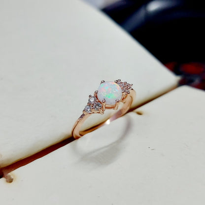 Natural Opal Round Cut Moissanite Engagement Wedding Women Silver Ring US5~15