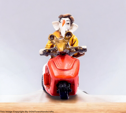 Polyresin Lord Ganesha Riding Scooter Statue Decorative Showpiece for Home Car