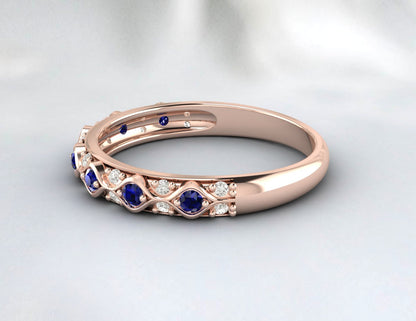 Sapphire Cz Diamond Wedding Band Fine Silver Antique Vintage Band Lab Created