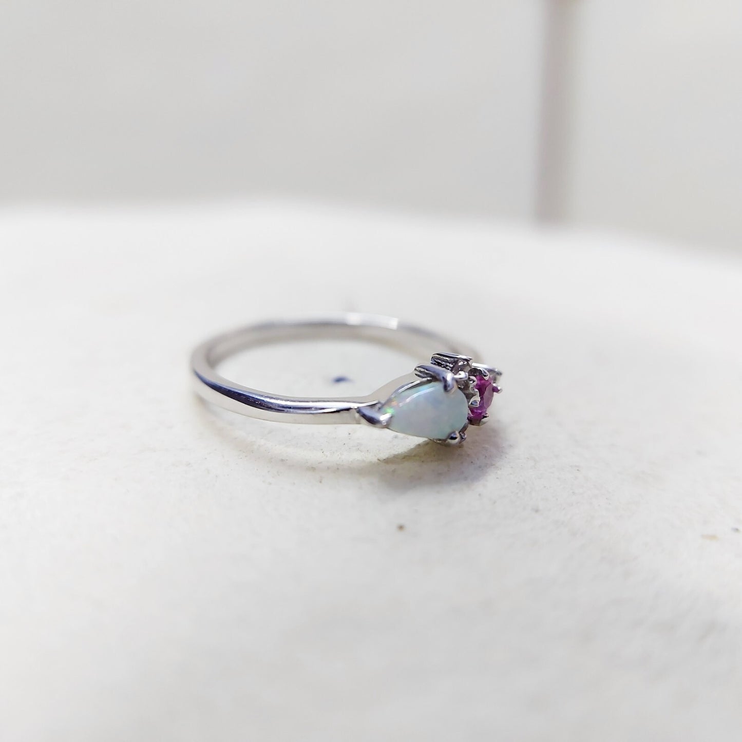 Opal Pink Tourmaline Wedding Band Silver Engagement Wedding Women Ring US5~15