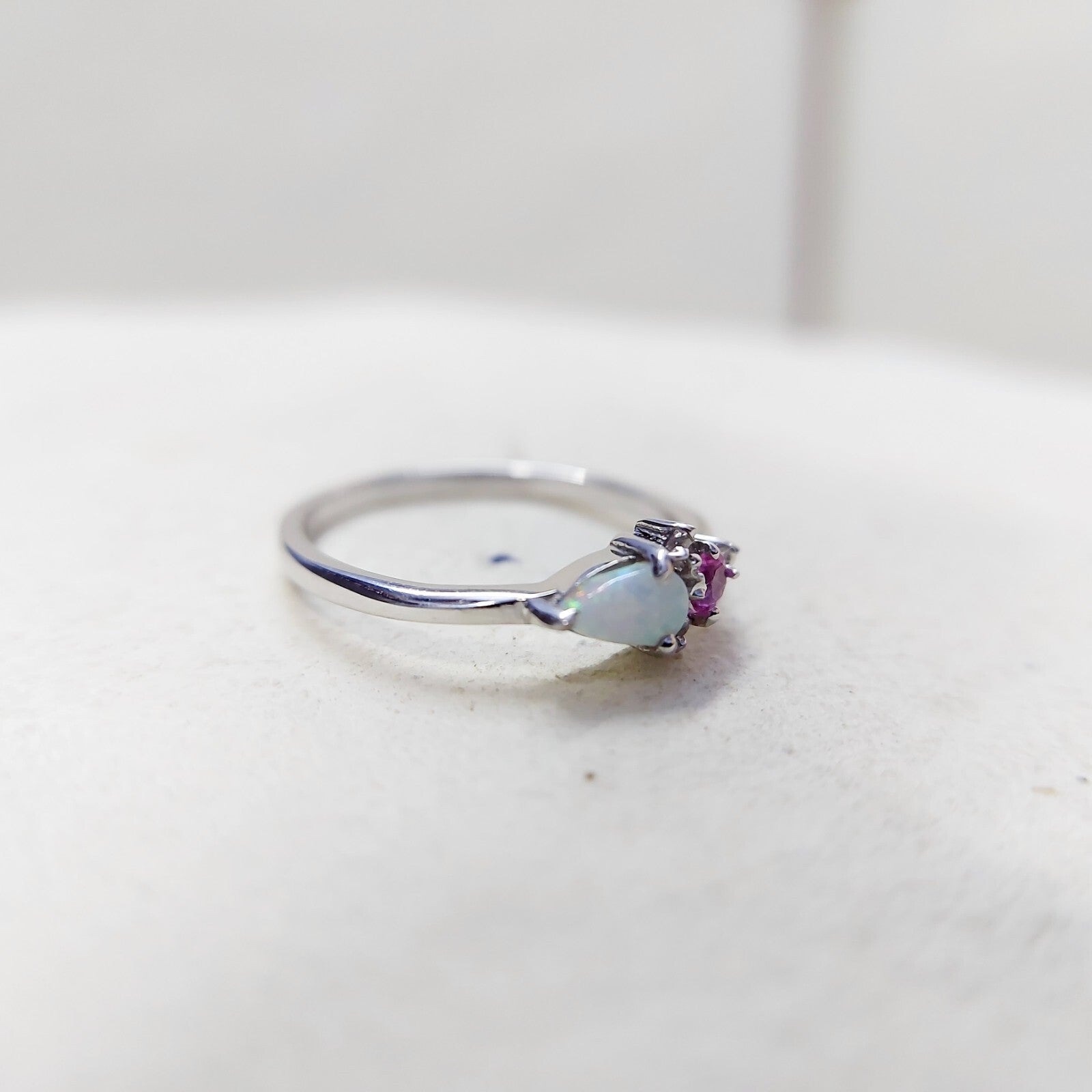 Opal Pink Tourmaline Wedding Band Silver Engagement Wedding Women Ring US5~15