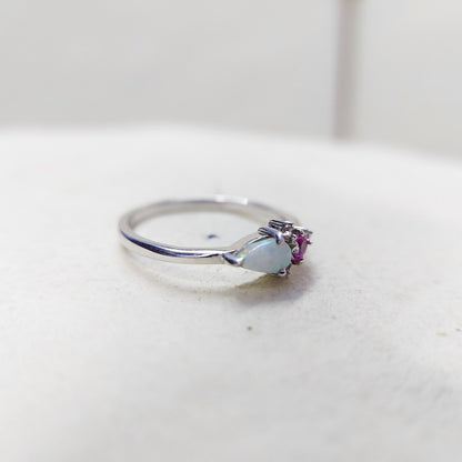 Opal Pink Tourmaline Wedding Band Silver Engagement Wedding Women Ring US5~15