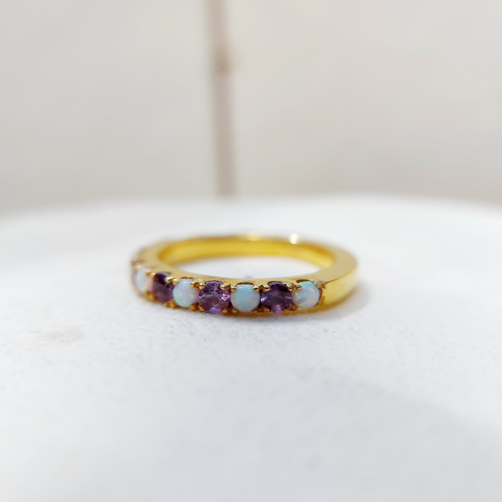 Opal Amethyst 925 Silver Ring Women Half Eternity Band Women Wedding Gift Us7~15