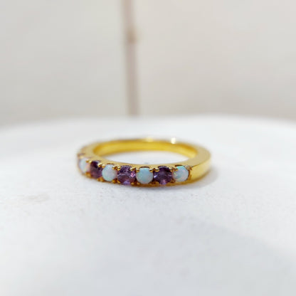Opal Amethyst 925 Silver Ring Women Half Eternity Band Women Wedding Gift Us7~15